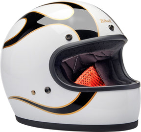 Biltwell Gringo Helmet, Gloss White & Black Flames Helmets Biltwell