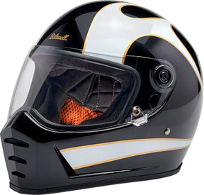 Biltwell Lane Splitter Helmet, Gloss Black & Gloss White Flames Helmets Biltwell S