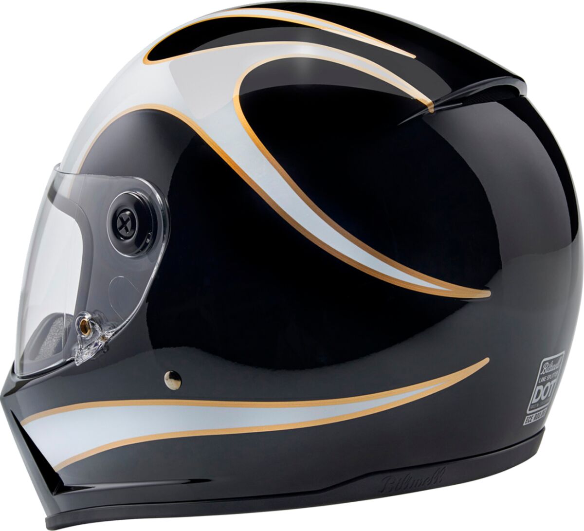 Biltwell Lane Splitter Helmet, Gloss Black & Gloss White Flames Helmets Biltwell