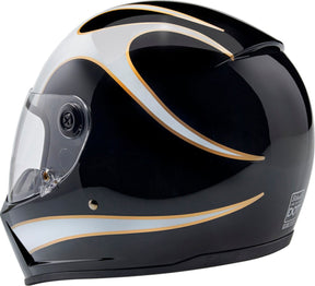 Biltwell Lane Splitter Helmet, Gloss Black & Gloss White Flames Helmets Biltwell