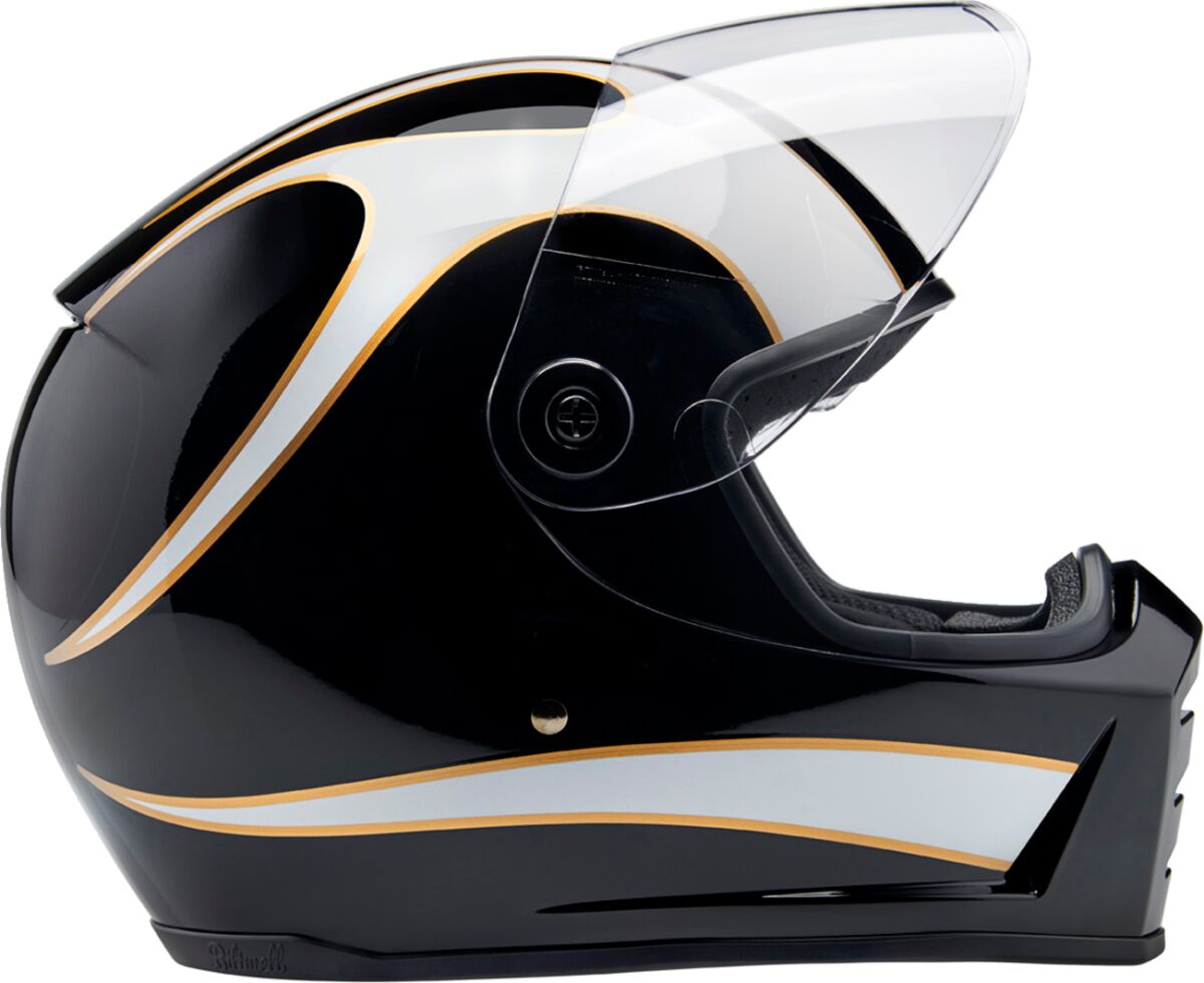 Biltwell Lane Splitter Helmet, Gloss Black & Gloss White Flames Helmets Biltwell