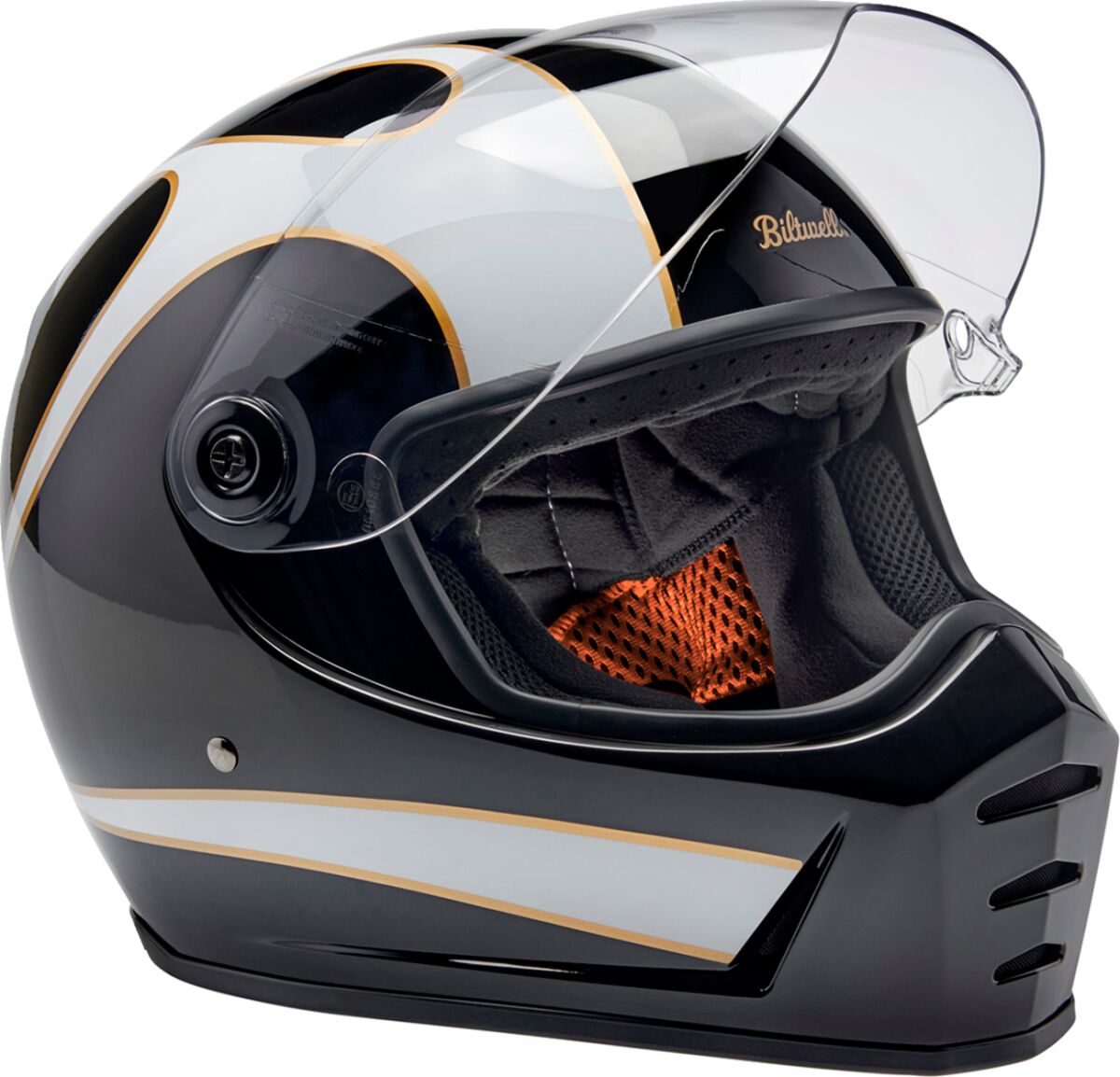 Biltwell Lane Splitter Helmet, Gloss Black & Gloss White Flames Helmets Biltwell