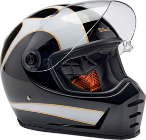 Biltwell Lane Splitter Helmet, Gloss Black & Gloss White Flames Helmets Biltwell