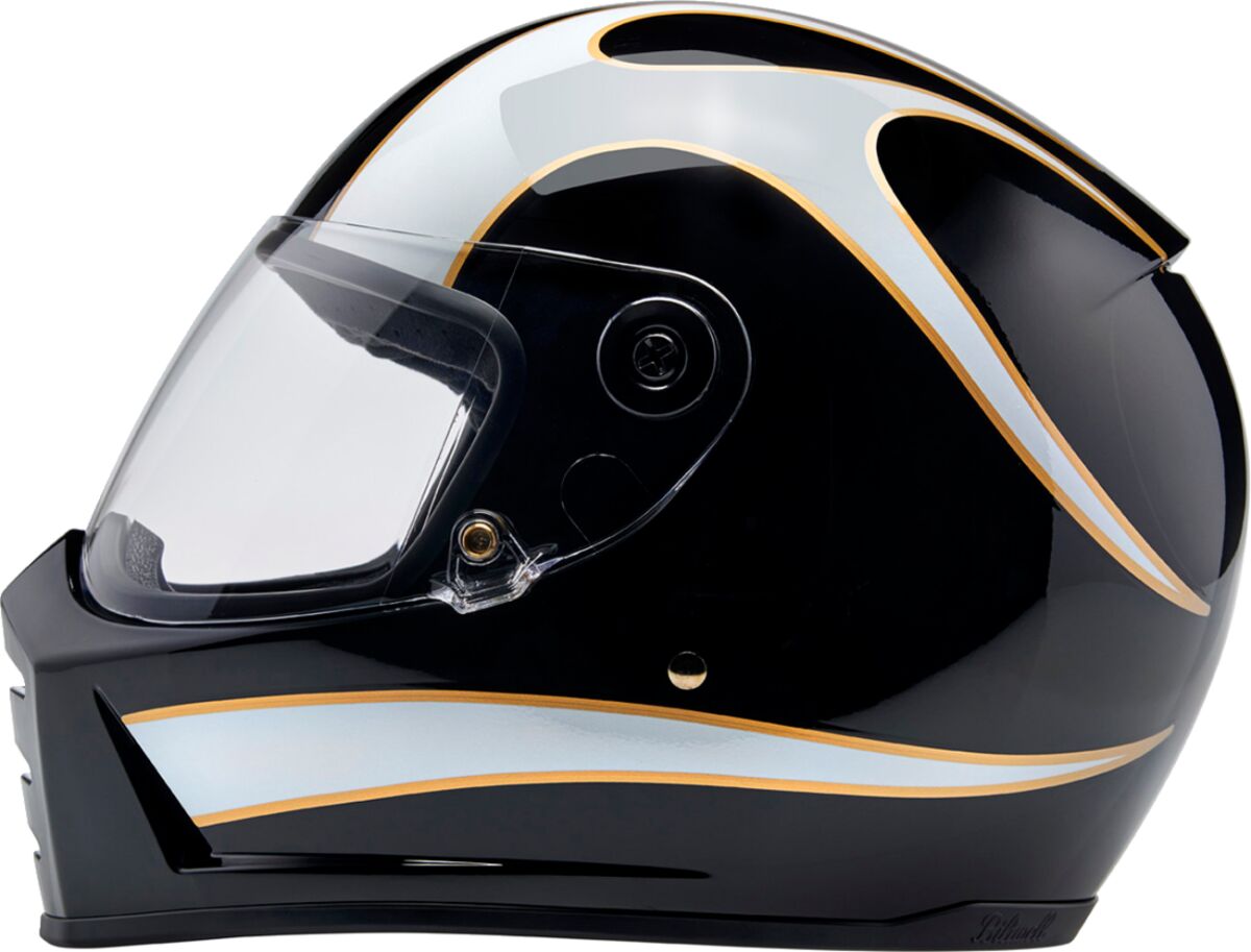 Biltwell Lane Splitter Helmet, Gloss Black & Gloss White Flames Helmets Biltwell