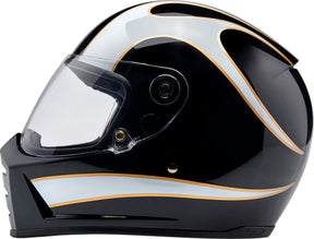 Biltwell Lane Splitter Helmet, Gloss Black & Gloss White Flames Helmets Biltwell