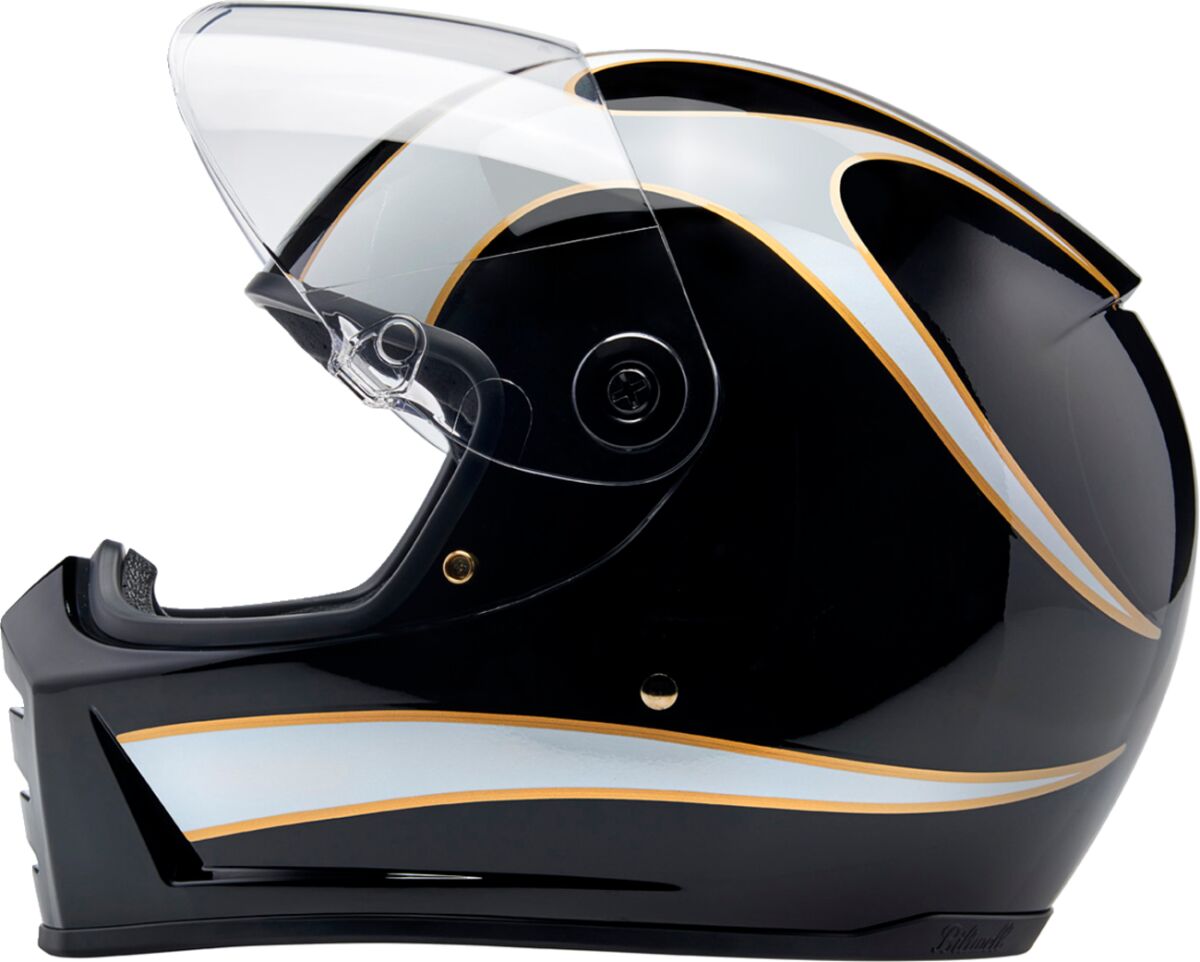 Biltwell Lane Splitter Helmet, Gloss Black & Gloss White Flames Helmets Biltwell
