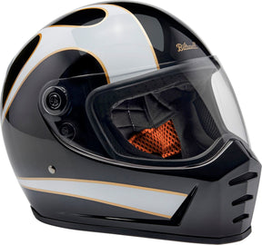 Biltwell Lane Splitter Helmet, Gloss Black & Gloss White Flames Helmets Biltwell