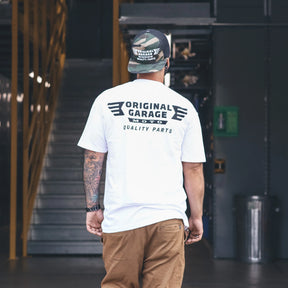 OG "Quality Parts" T-Shirt, White T-Shirt Original Garage Moto