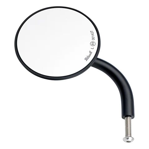 Single Utility Mirror Round Short Arm CE Perch Mount, Black Riser Bushing Biltwell