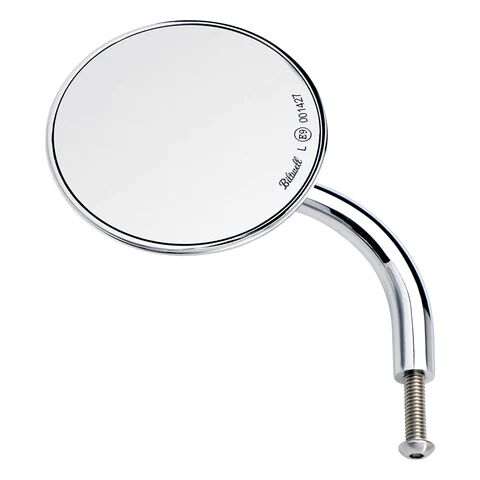 Single Utility Mirror Round Short Arm CE Perch Mount, Chrome Riser Bushing Biltwell
