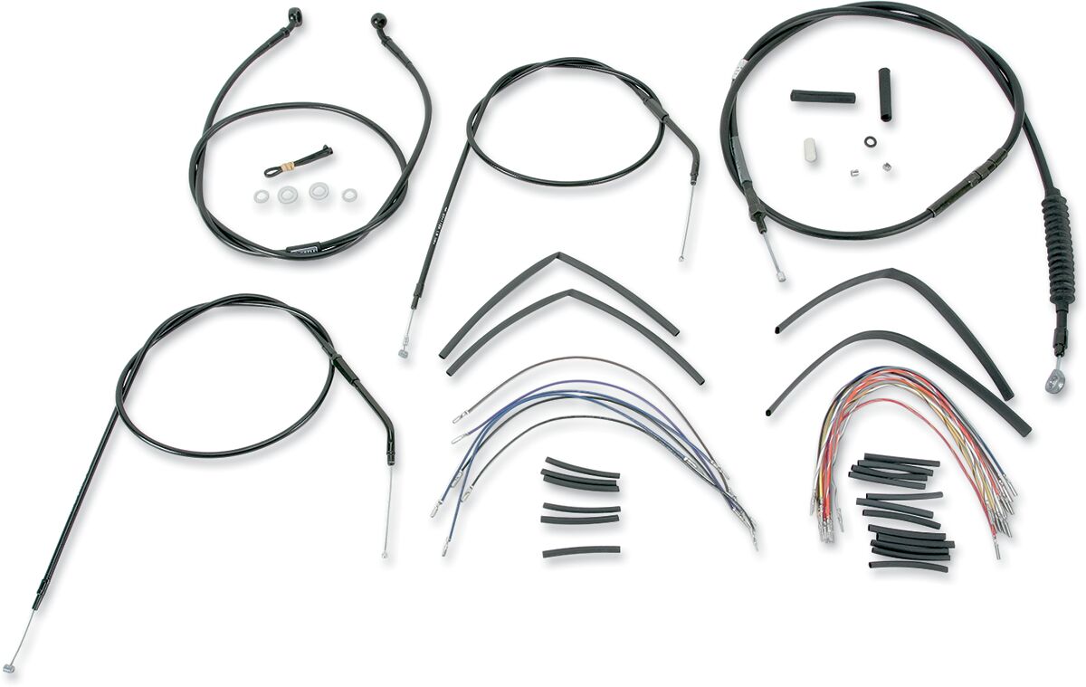 Burly Brand Cable Kit 16" Black Vinyl Stainless Steel Handlebar W/O Abs Apehanger Cable/Line Kits Burly Brand