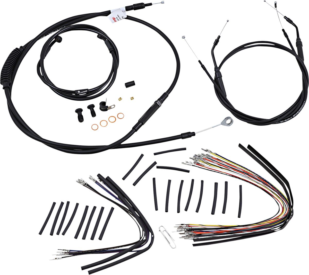 Burly Brand Cable Kit 16" Black Vinyl Stainless Steel Handlebar W/O Abs Apehanger Cable/Line Kits Burly Brand