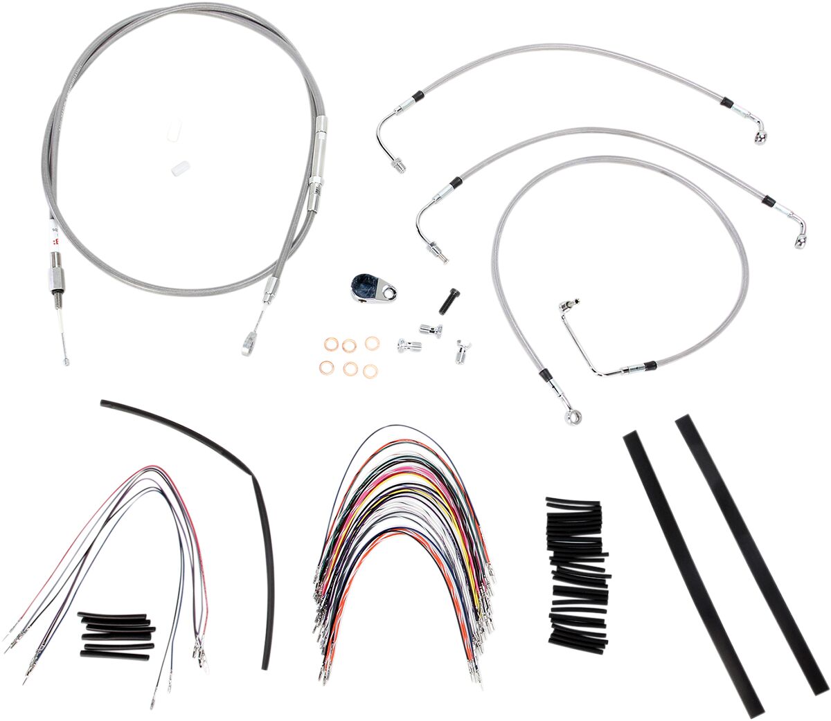 Burly Brand Cable Kit 14" Braided Stainless Steel Handlebar W/O Abs Apehanger Cable/Line Kits Burly Brand