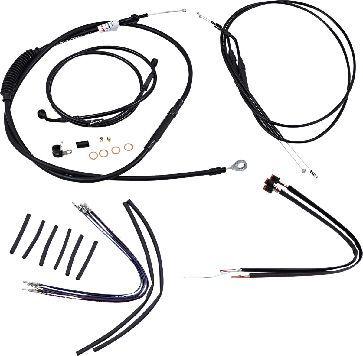 Burly Brand Cable Kit 14" Black Vinyl Stainless Steel Handlebar W/O Abs Apehanger Cable/Line Kits Burly Brand