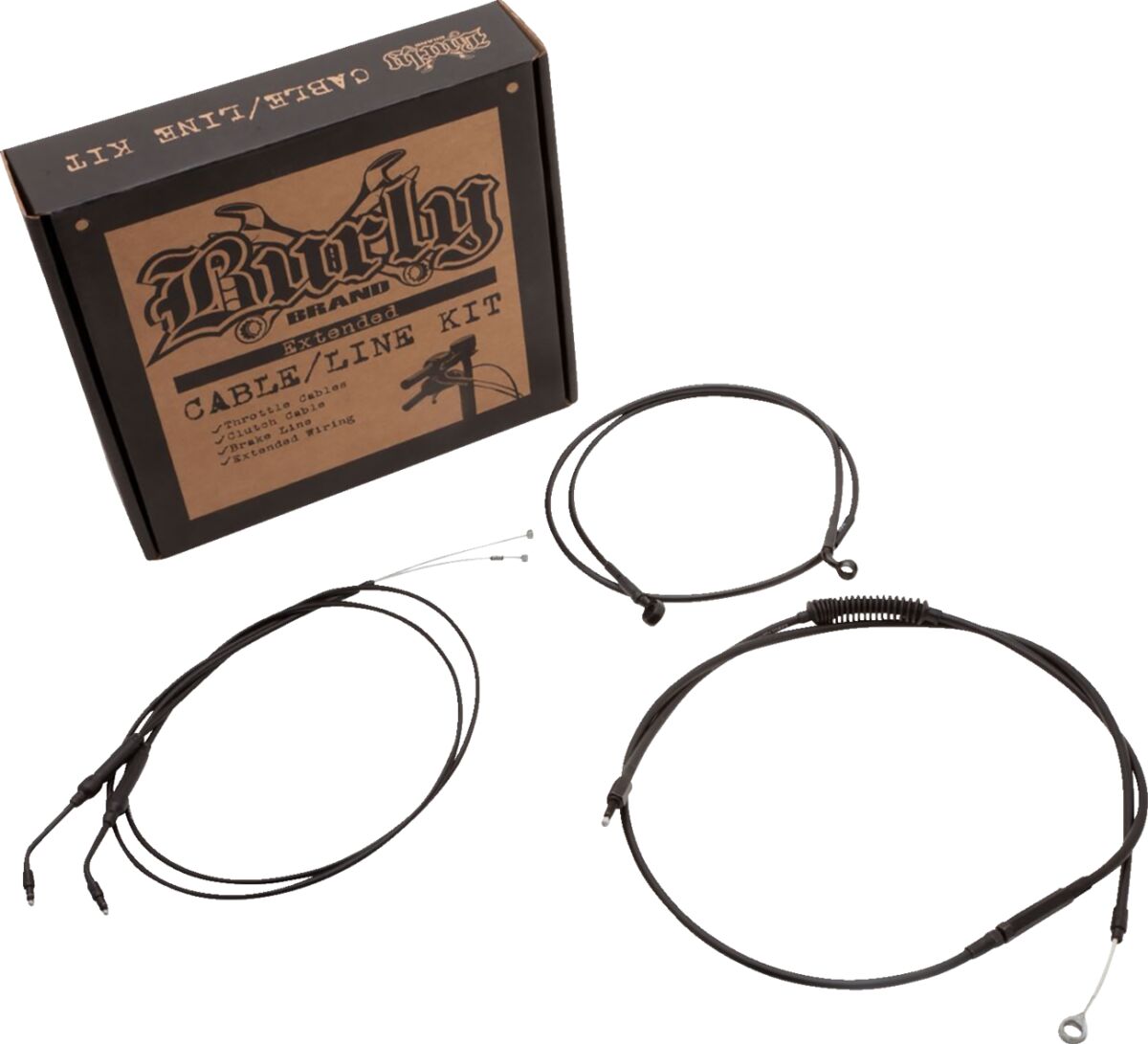 Burly Brand Cable Kit 10" Black Vinyl Stainless T Bar W/O Abs Apehanger Cable/Line Kits Burly Brand