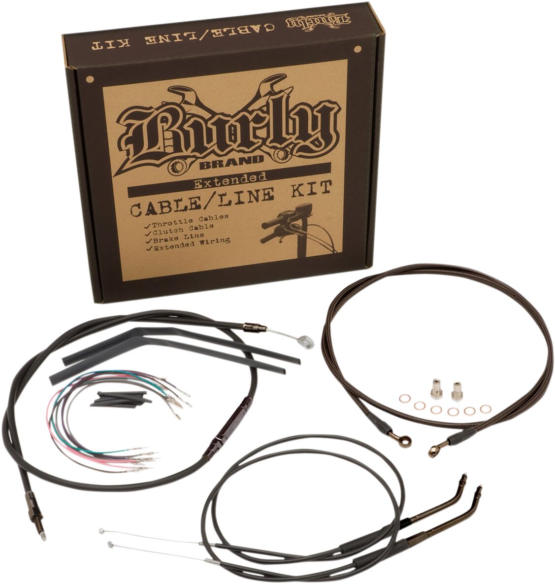 Burly Brand Cable Kits for 10" T-Bars, Black - Dyna (non-ABS) Apehanger Cable/Line Kits Burly Brand