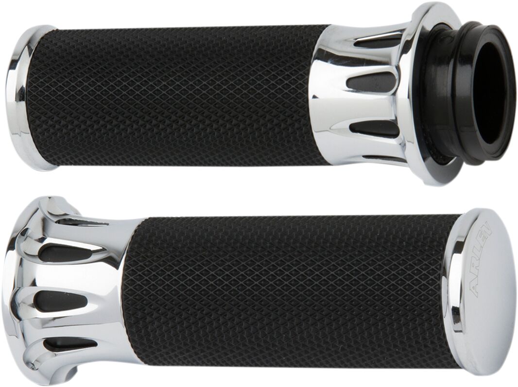 Arlen Ness Deep Cut® Fusion Grips, Chrome - Fly-By-Wire (FBW) Grips Arlen Ness
