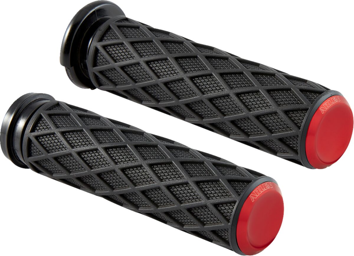 Arlen Ness Diamond Grips, Red - Fly-By-Wire (FBW) Grips Arlen Ness