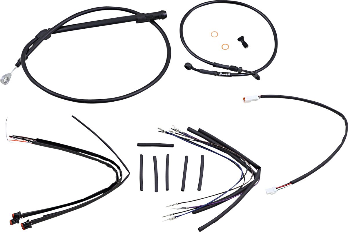 Burly Brand Black Vinyl Jail Bar Cable Kit For 12" Handlebars Apehanger Cable/Line Kits Burly Brand