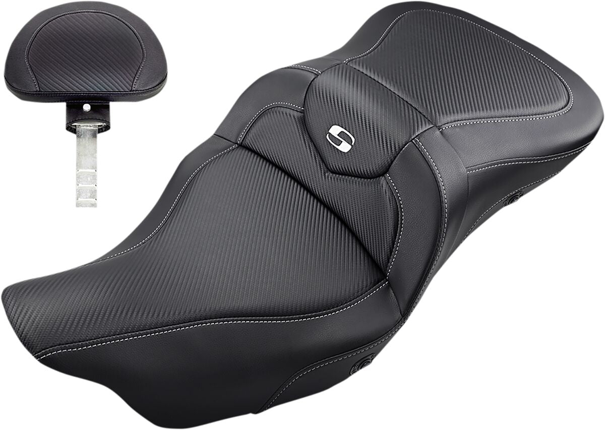 Heated Roadsofa CF With Driver's Backrest Seat - 08+ Touring Seat Saddlemen