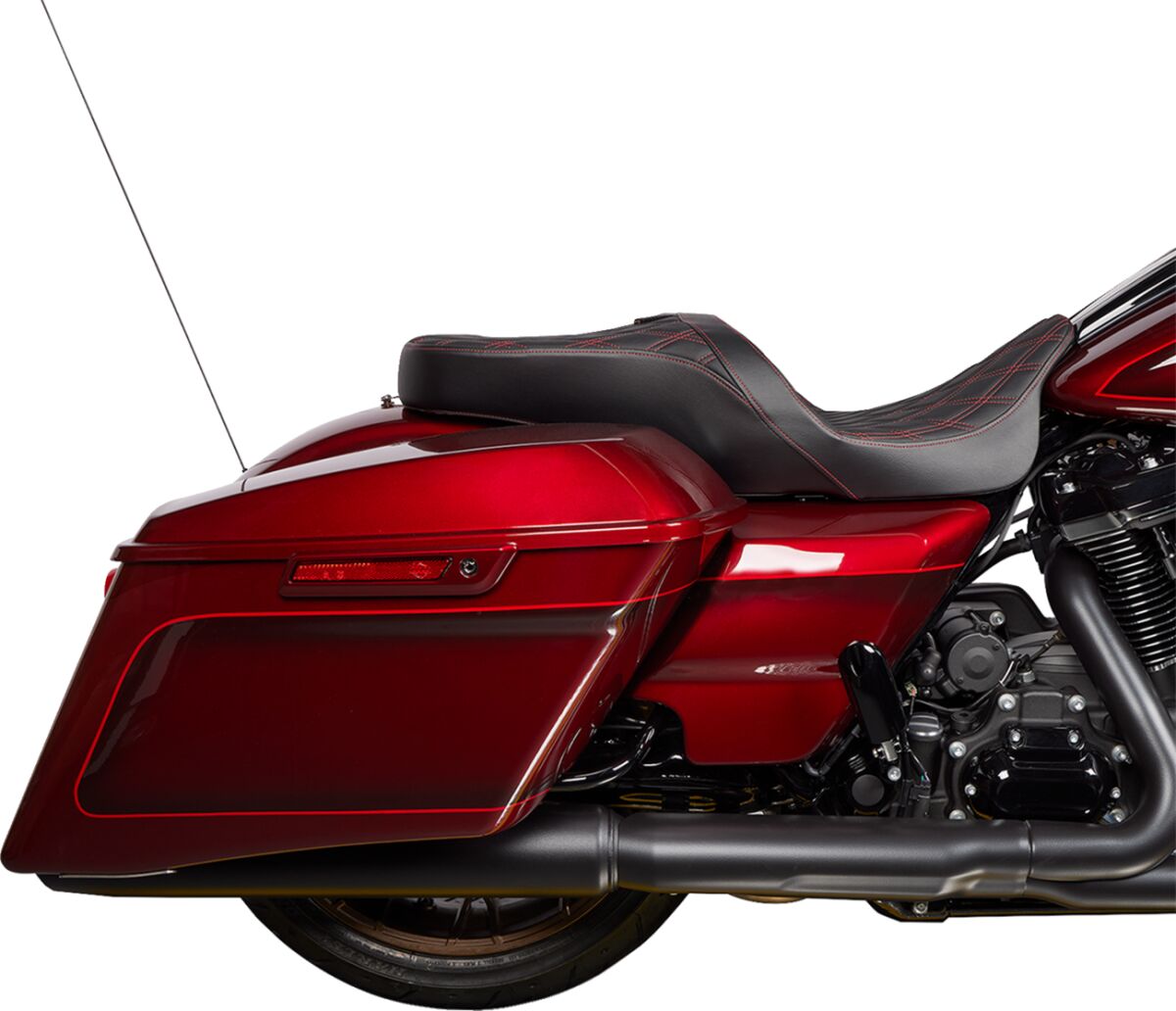 Drag Specialties Seats Seat Freedom Vinyl Double Diamond Red Stitch Flh 2009 2023 Seat Drag Specialties Seats