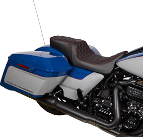 Drag Specialties Seats Seat Predator 2 Up Vinyl Dbl Diamond Red Stitch Flh 2008 23 Seat Drag Specialties