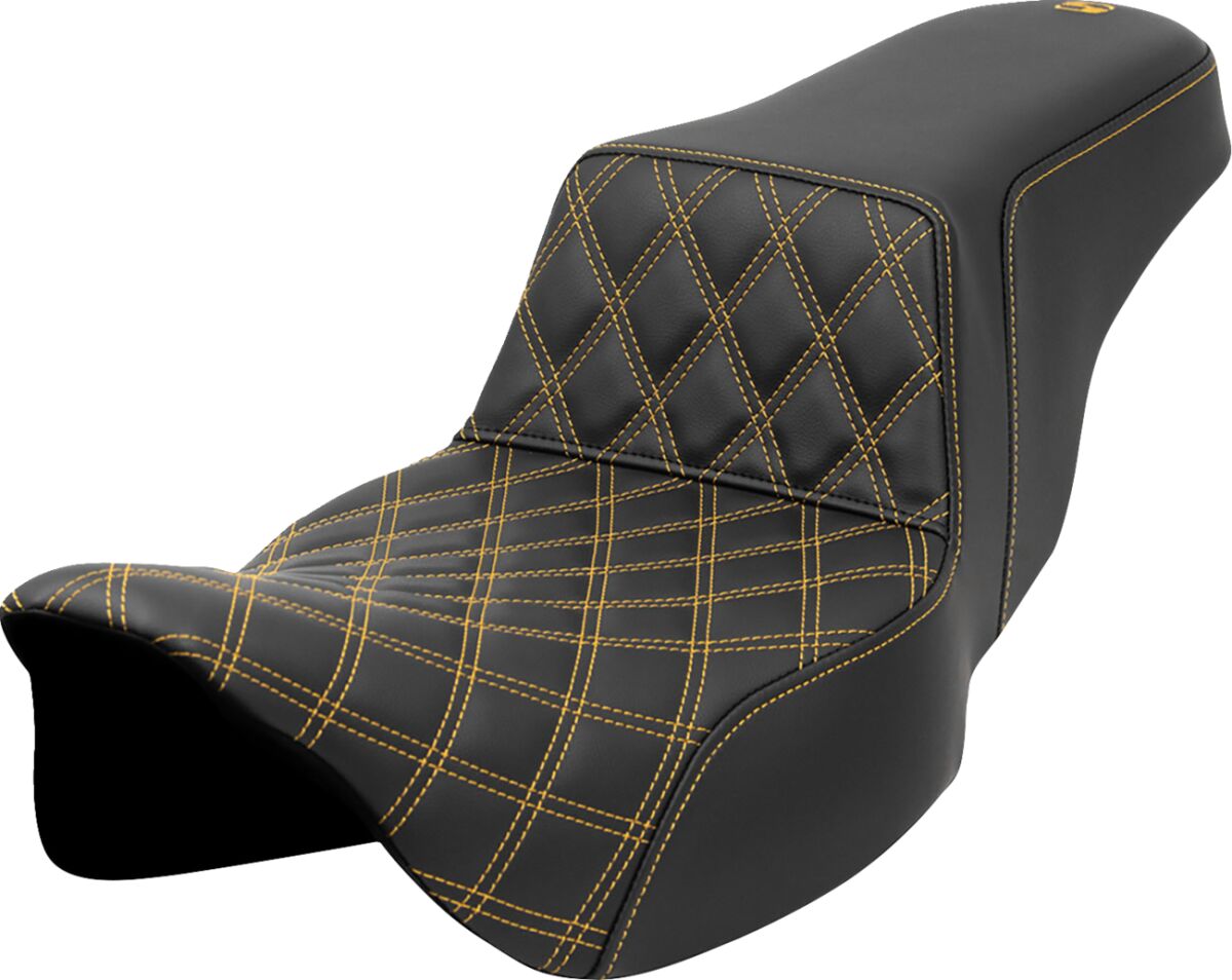 Saddlemen Step Up Front LS Extended Reach Seat, Gold Stitch - 08-23 Touring Seat Saddlemen
