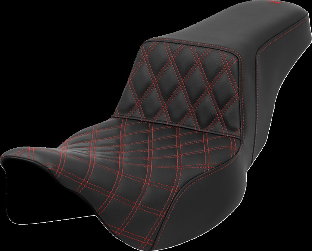 Saddlemen Step Up Front LS Extended Reach Seat, Red Stitch - 08-23 Touring Seat Saddlemen