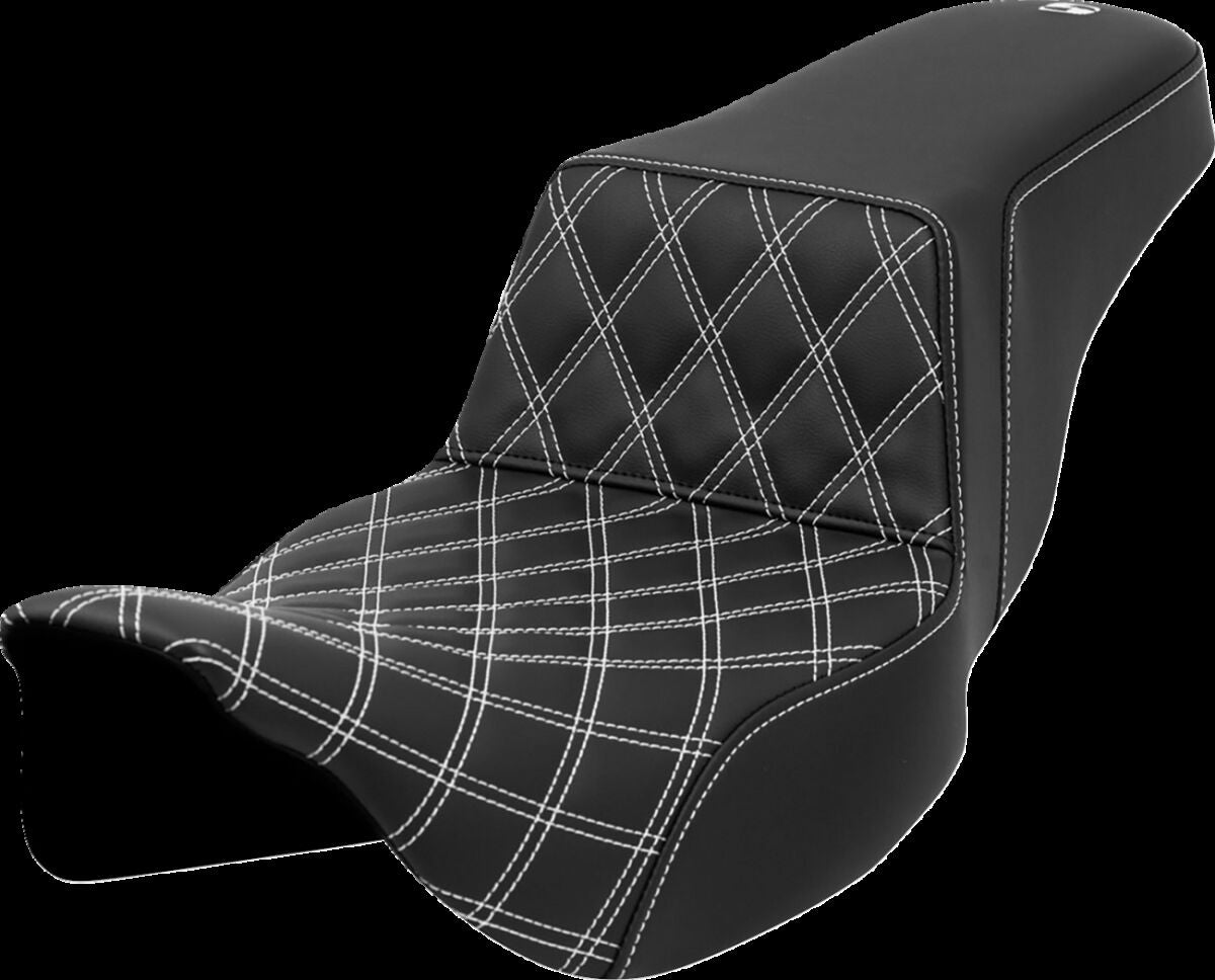 Saddlemen Step Up Front LS Extended Reach Seat, White Stitch - 08-23 Touring Seat Saddlemen