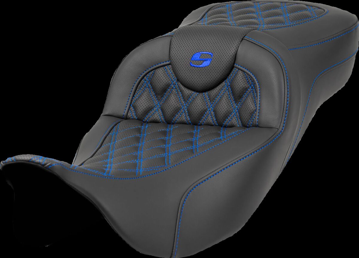 Saddlemen Roadsofa LS Extended Reach Seat, Blue Stitch - 08-23 Touring Seat Saddlemen
