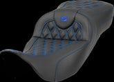 Saddlemen Roadsofa LS Extended Reach Seat, Blue Stitch - 08-23 Touring Seat Saddlemen