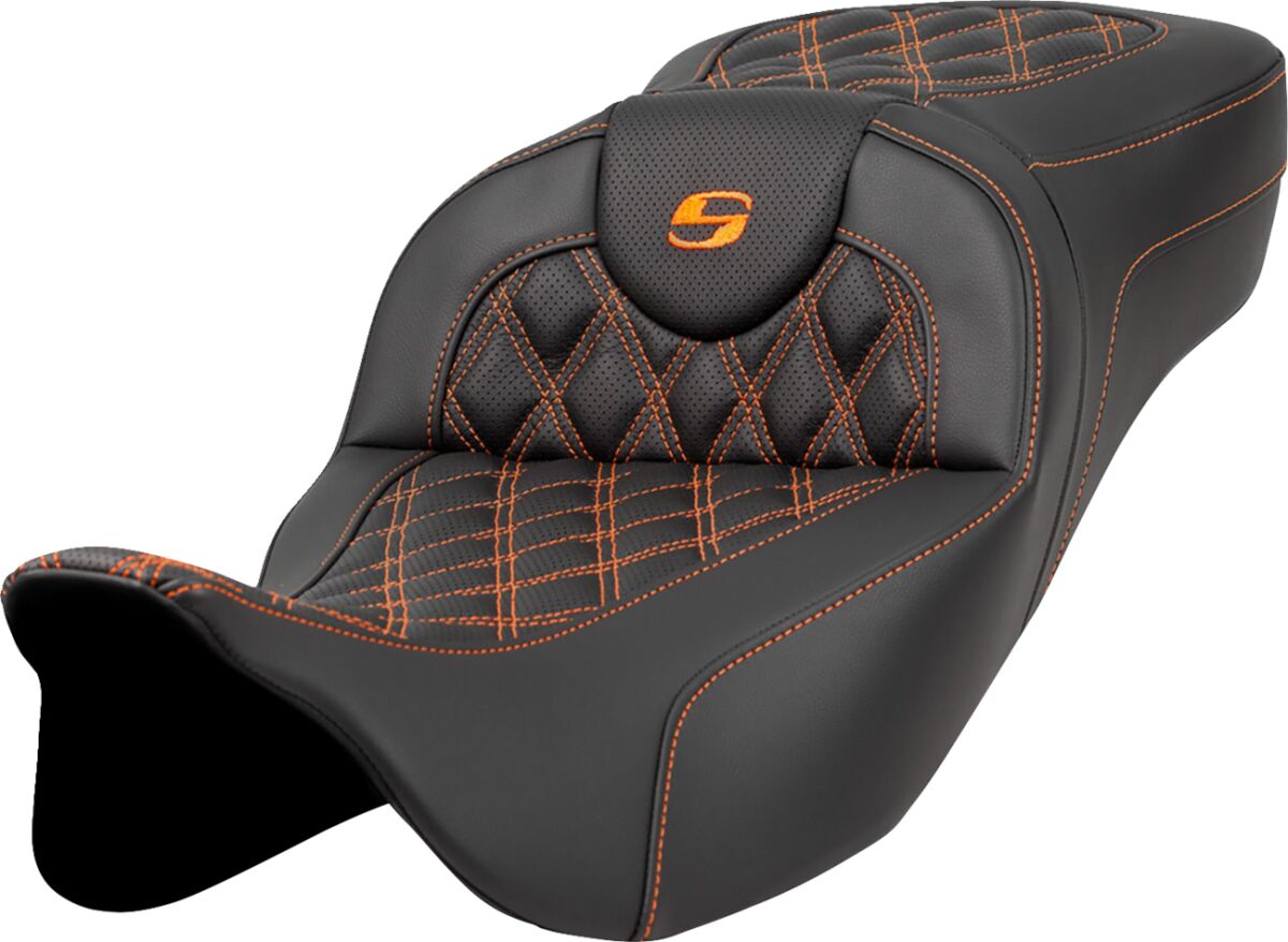 Roadsofa LS Extended Reach Seat, Orange Stitch - 08-23 Touring Seat Saddlemen Default Title