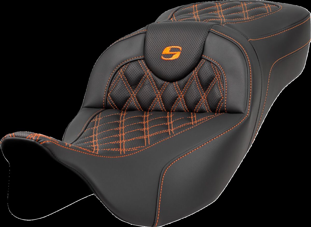 Saddlemen Roadsofa LS Extended Reach Seat, Orange Stitch - 08-23 Touring Seat Saddlemen