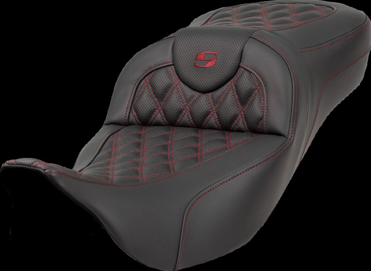 Saddlemen Roadsofa LS Extended Reach Seat, Burgundy Stitch - 08-23 Touring Seat Saddlemen