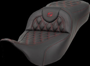 Saddlemen Roadsofa LS Extended Reach Seat, Burgundy Stitch - 08-23 Touring Seat Saddlemen