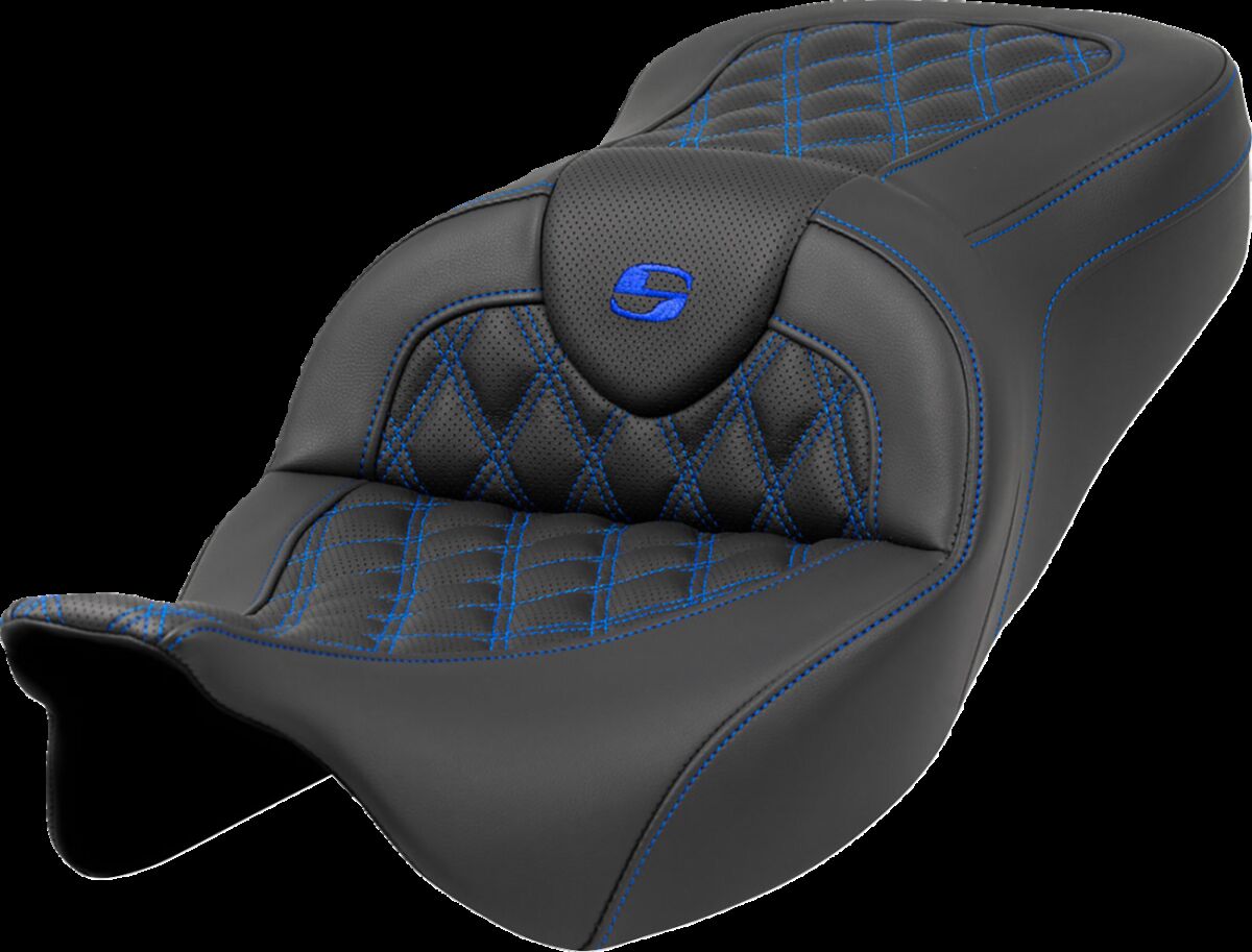 Saddlemen Roadsofa LS Seat, Blue Stitch - 08-23 Touring Seat Saddlemen