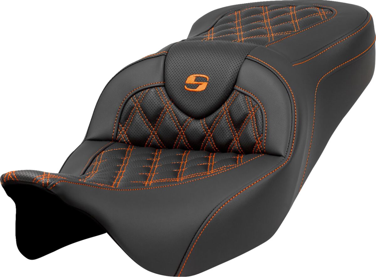 Roadsofa LS Seat, Orange Stitch - 08-23 Touring Seat Saddlemen Default Title