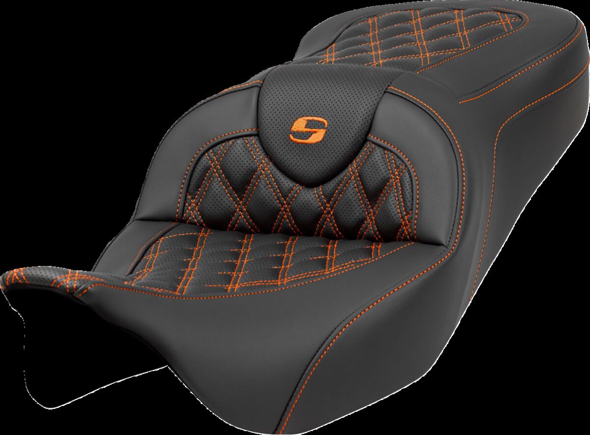 Saddlemen Roadsofa LS Seat, Orange Stitch - 08-23 Touring Seat Saddlemen