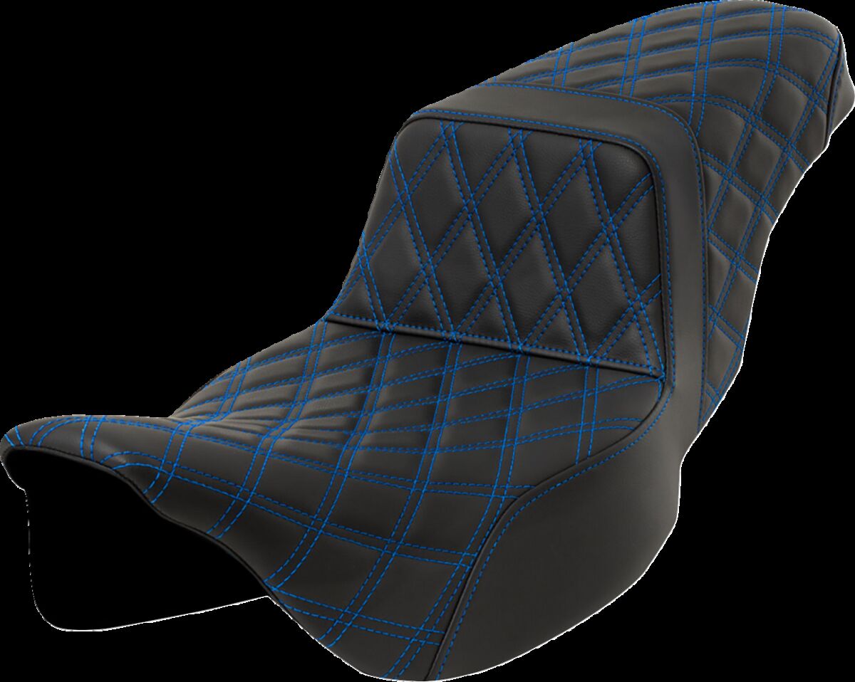 Saddlemen Step Up LS Extended Reach Seat, Blue Stitch - 08-23 Touring Seat Saddlemen