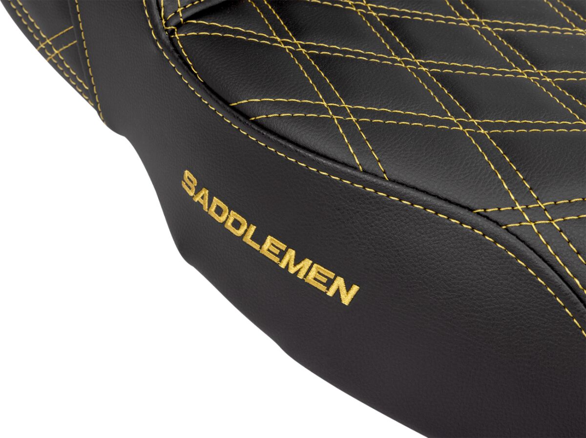 Step Up LS Extended Reach Seat, Gold Stitch - 08-23 Touring Seat Saddlemen