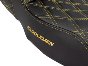 Step Up LS Extended Reach Seat, Gold Stitch - 08-23 Touring Seat Saddlemen