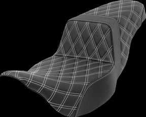 Saddlemen Step Up LS Extended Reach Seat, White Stitch - 08-23 Touring Seat Saddlemen