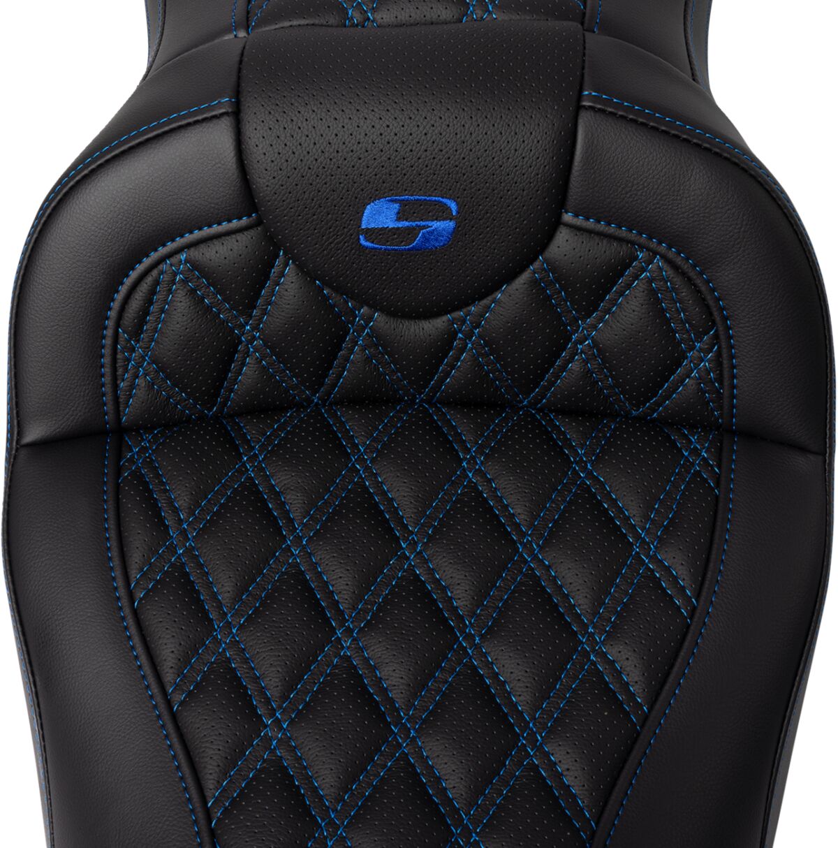 Roadsofa LS With Driver's Backrest Seat, Blue Stitch - 08-23 Touring Seat Saddlemen