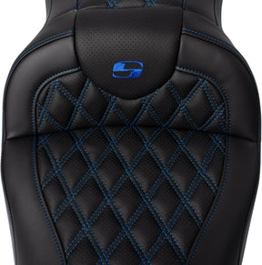 Roadsofa LS With Driver's Backrest Seat, Blue Stitch - 08-23 Touring Seat Saddlemen