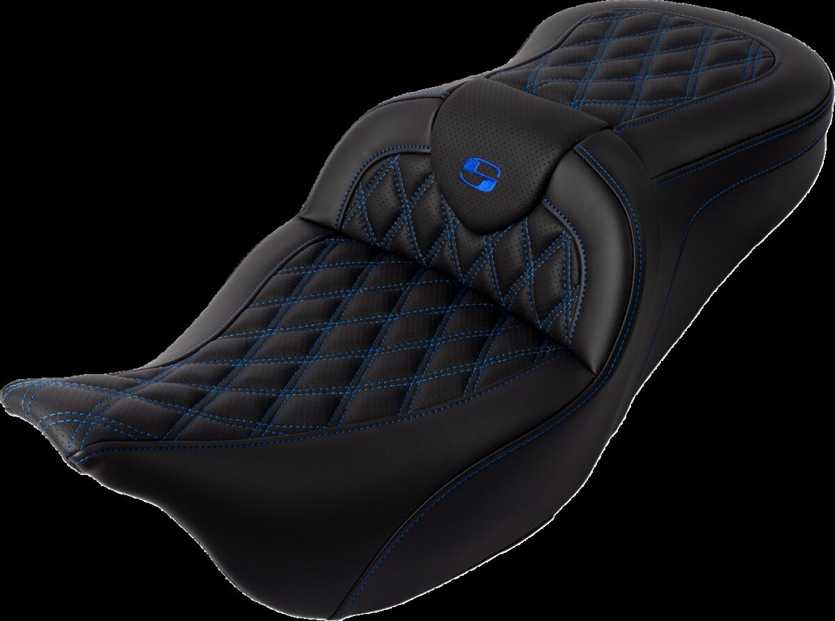 Saddlemen Roadsofa LS With Driver's Backrest Seat, Blue Stitch - 08-23 Touring Seat Saddlemen