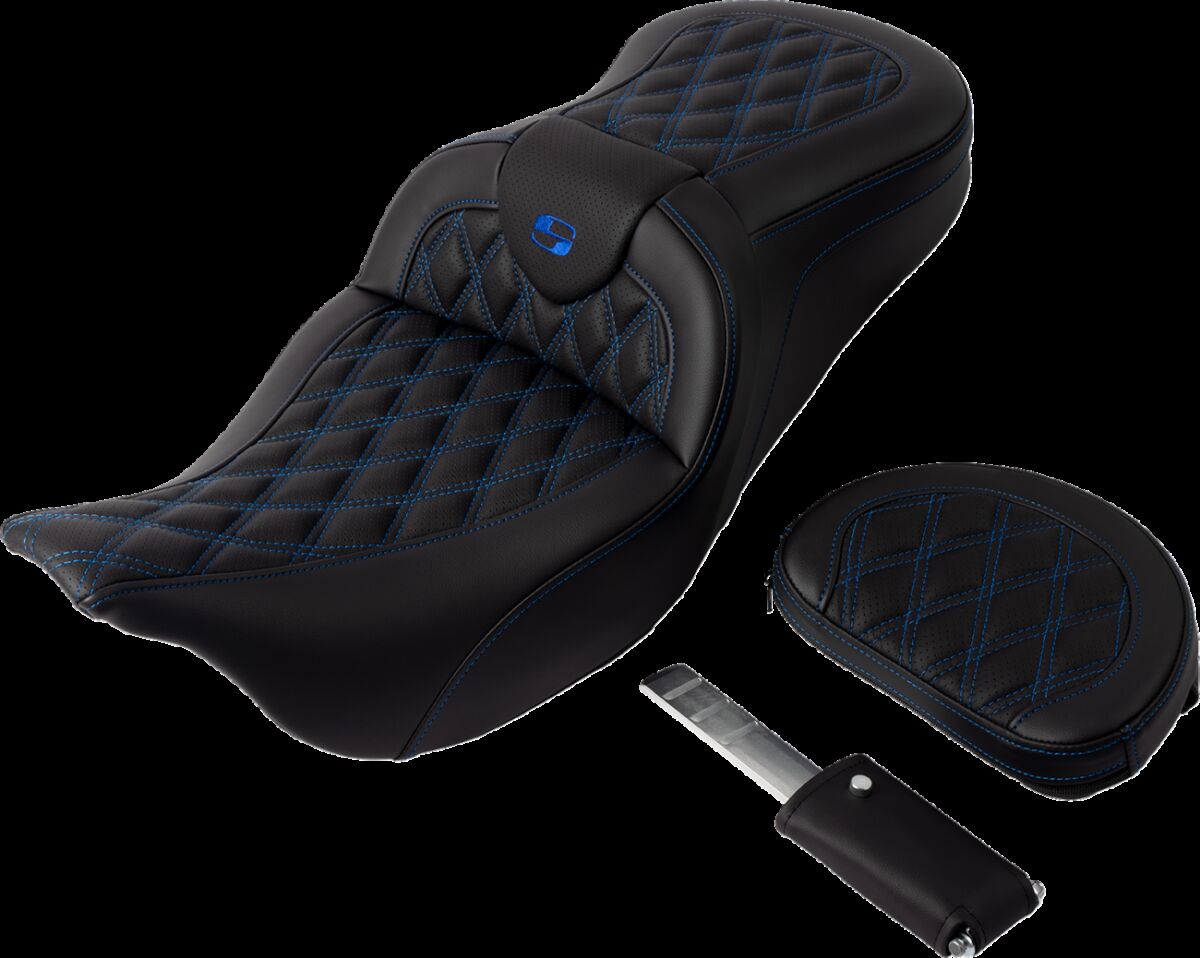 Saddlemen Roadsofa LS With Driver's Backrest Seat, Blue Stitch - 08-23 Touring Seat Saddlemen