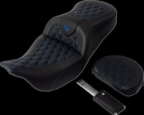 Saddlemen Roadsofa LS With Driver's Backrest Seat, Blue Stitch - 08-23 Touring Seat Saddlemen
