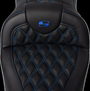 Saddlemen Roadsofa LS With Driver's Backrest Seat, Blue Stitch - 08-23 Touring Seat Saddlemen
