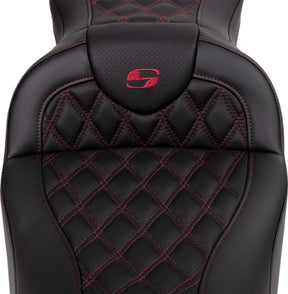 Roadsofa LS With Driver's Backrest Seat, Burgundy Stitch - 08-23 Touring Seat Saddlemen
