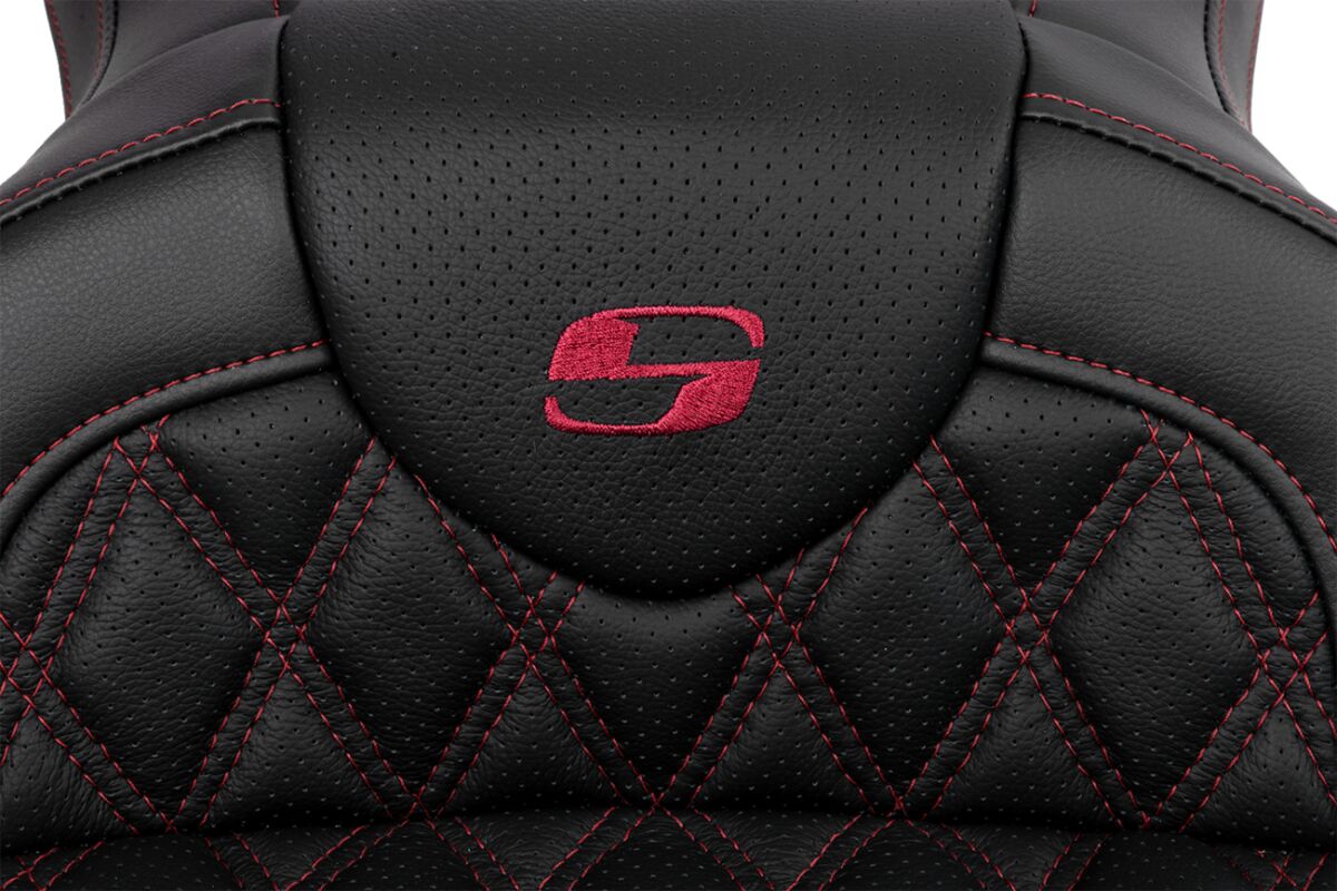 Roadsofa LS With Driver's Backrest Seat, Burgundy Stitch - 08-23 Touring Seat Saddlemen